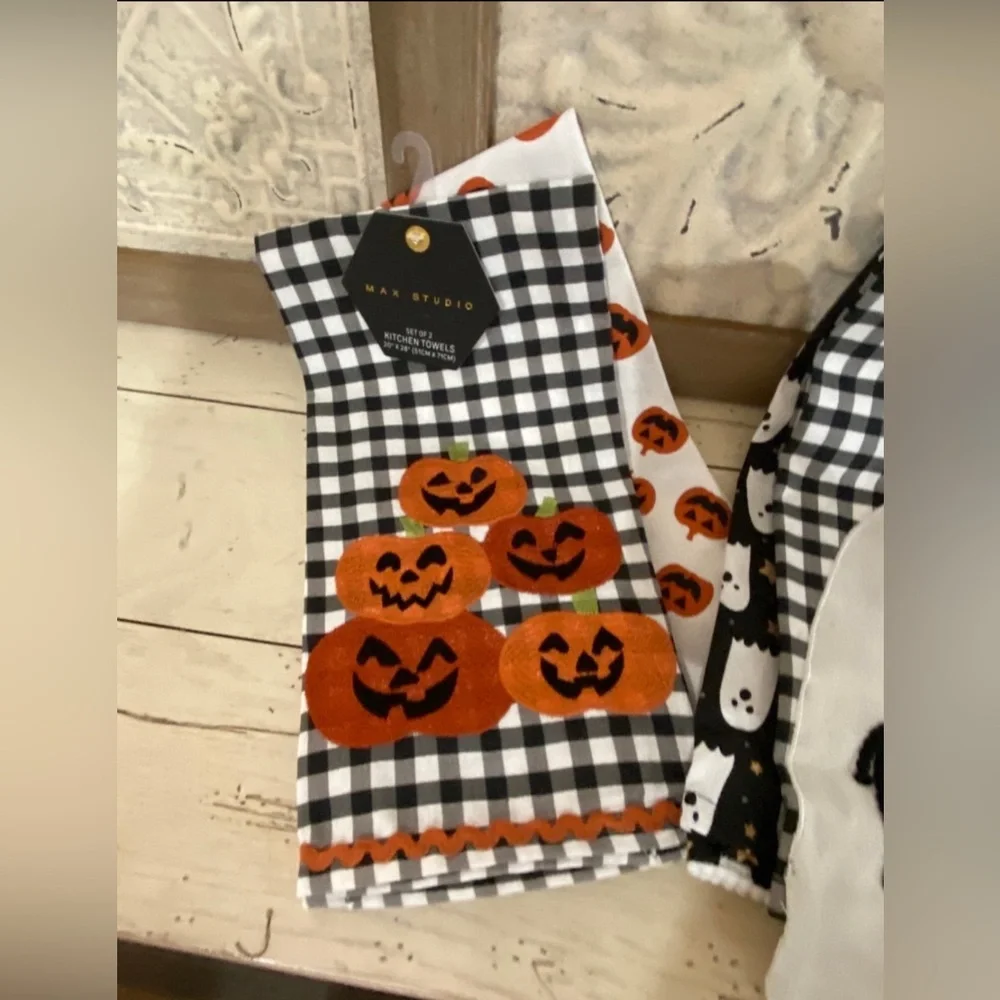 Max Studio Halloween Kitchen Dish Towel Bundle - Ghosts & Pumpkins Brand new!